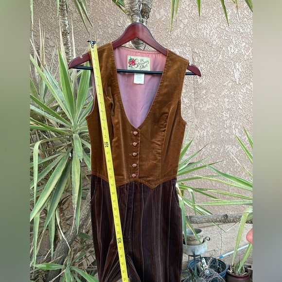 Vintage Jumpsuit The Strawberry Plant /Brown Vest Gray Stripe Trouser 70's - Picture 7 of 8